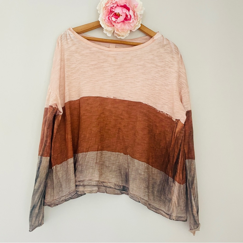 Gilda Midani Colorblock Trap Tee Top Pink Rust Tan Brown Greige Medium